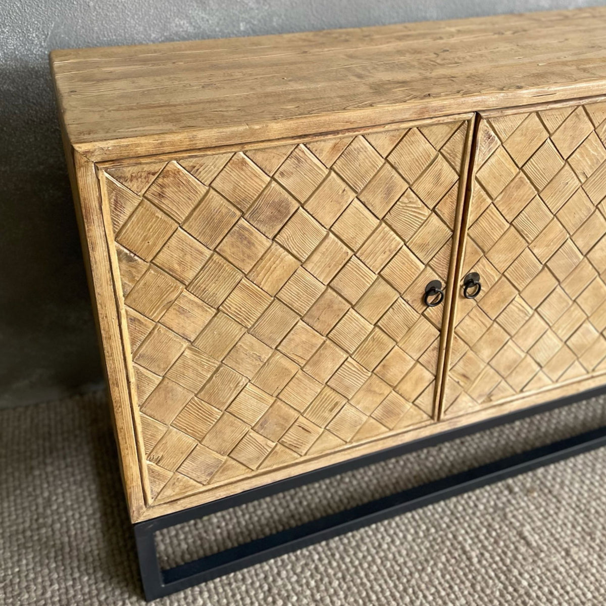 Criss Cross Elm Sideboard &amp; Metal Base L2200mm Living Furniture Beachwood Designs