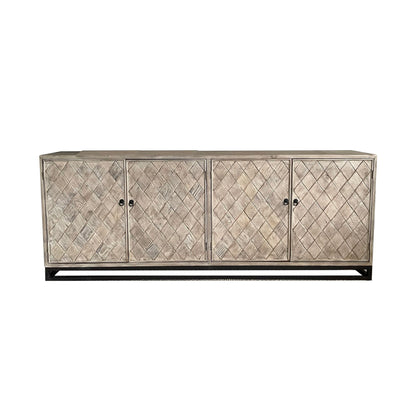 Criss Cross Elm Sideboard &amp; Metal Base L2200mm Living Furniture Beachwood Designs Vintage Grey Elm 