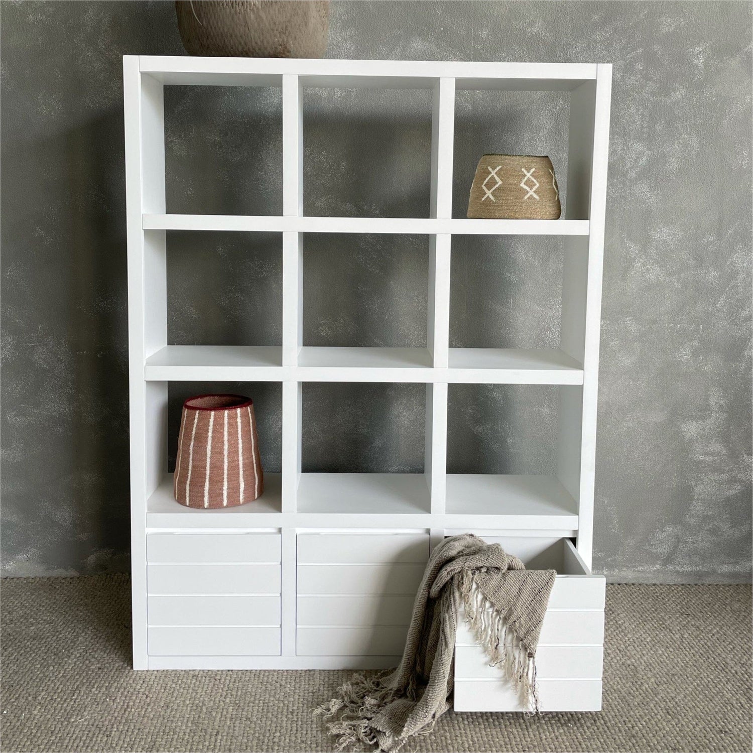 Cube Shelving with Drawers (3 high x 3 wide) Office &amp; Storage Furniture Beachwood Designs