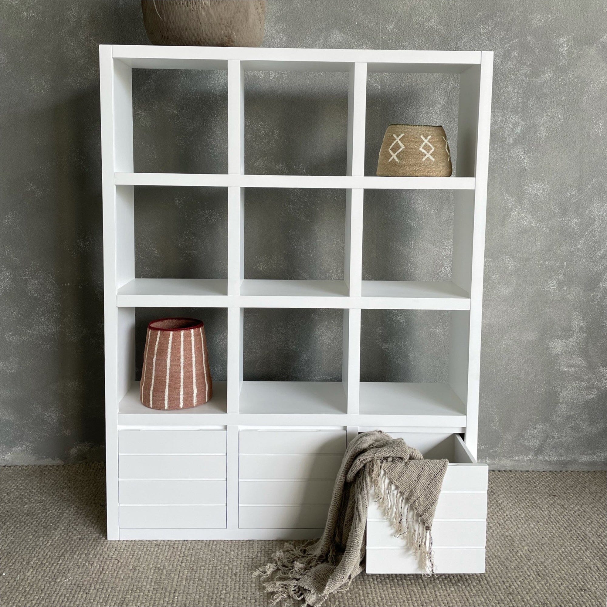 Cube Shelving with Drawers (3 high x 3 wide) Office &amp; Storage Furniture Beachwood Designs