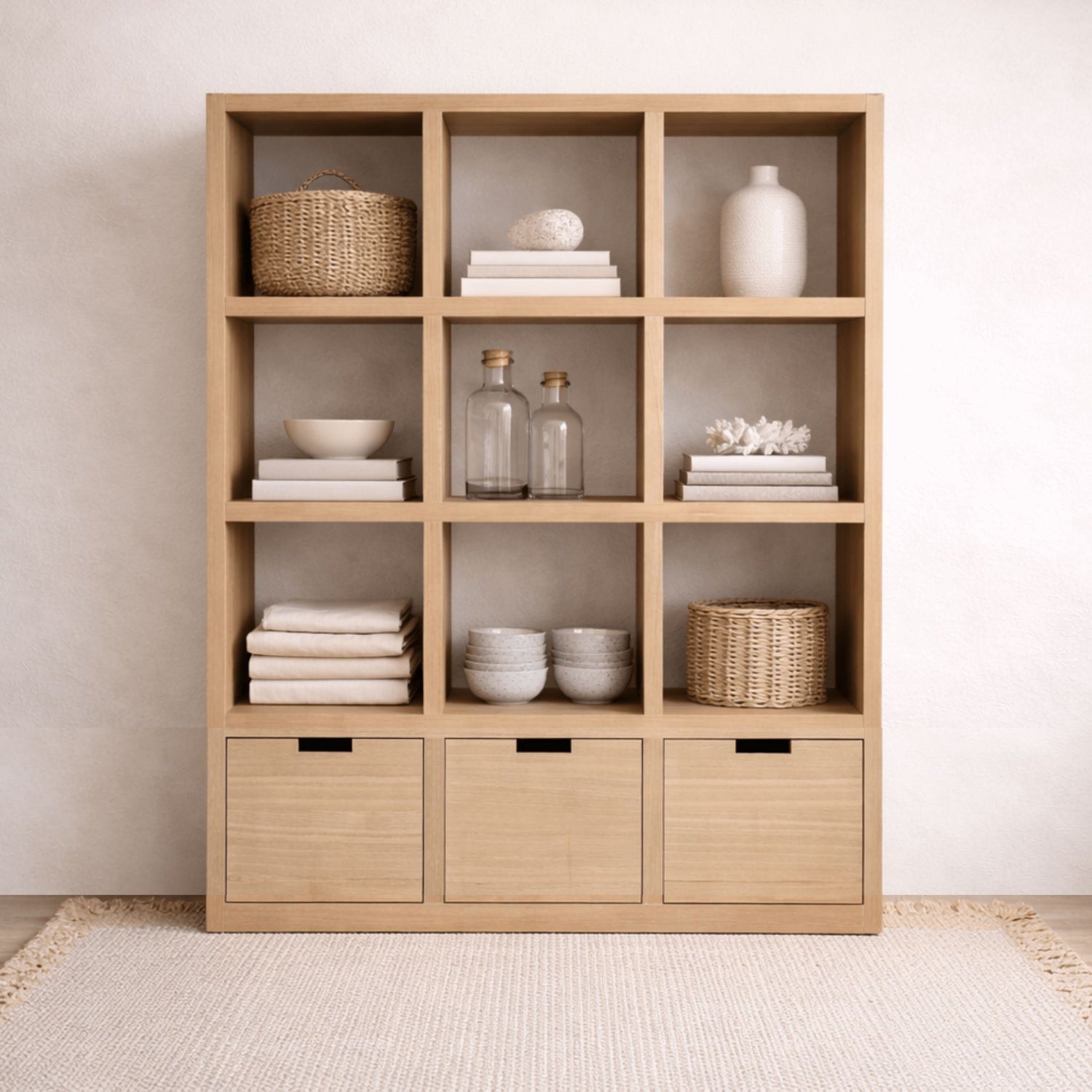 Cube Shelving with Drawers (3 high x 3 wide) Office &amp; Storage Furniture Beachwood Designs Limed Ash 