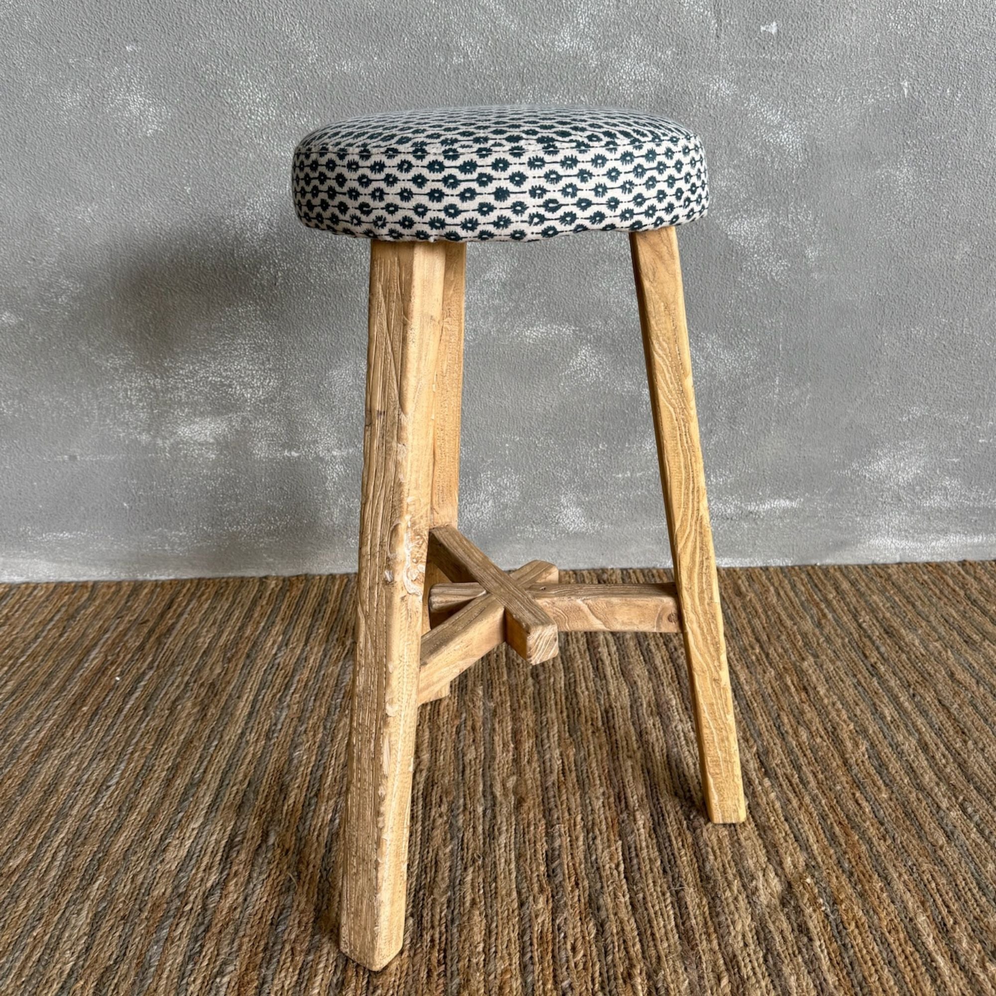 Custom Upholstered Elm Stool Dining Furniture Beachwood Designs Bar Stool Indigo Check 