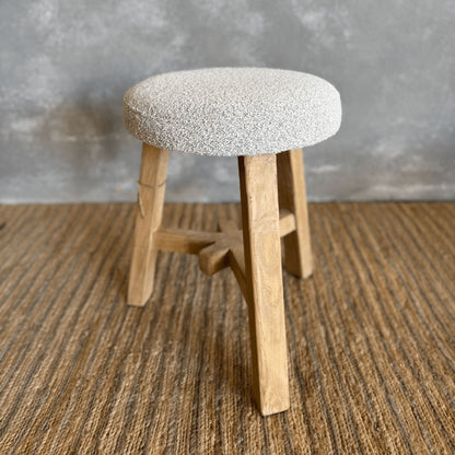 Custom Upholstered Elm Stool Dining Furniture Beachwood Designs Round Stool Indigo Check 