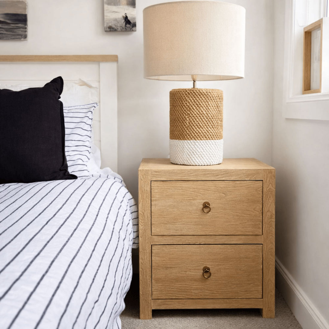 Elm Bedside L550mm - 2 Drawer Bedroom Furniture Beachwood Designs Natural Elm 