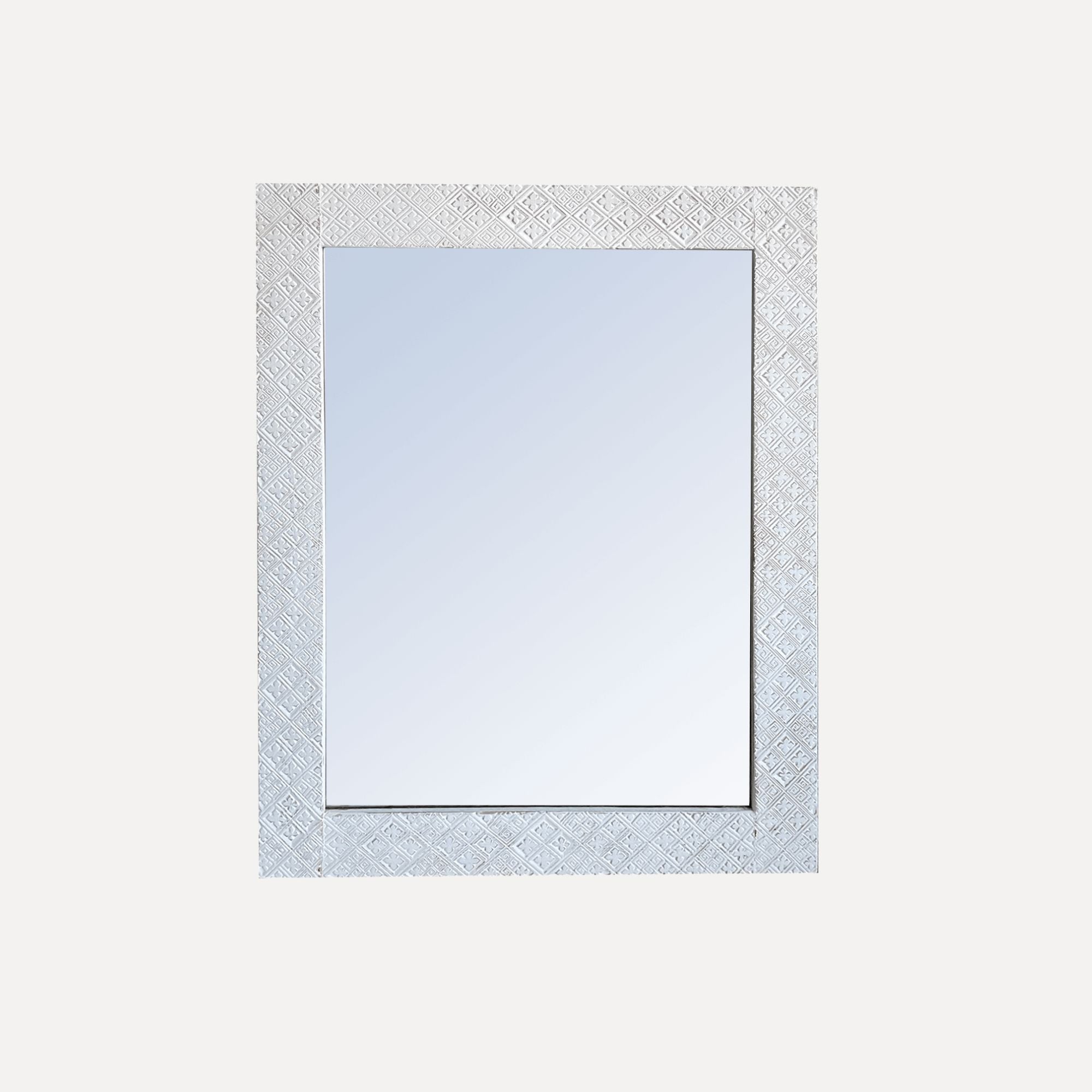 Elm Carved Mirror - 1200H x 950W - White Homewares Beachwood Designs 
