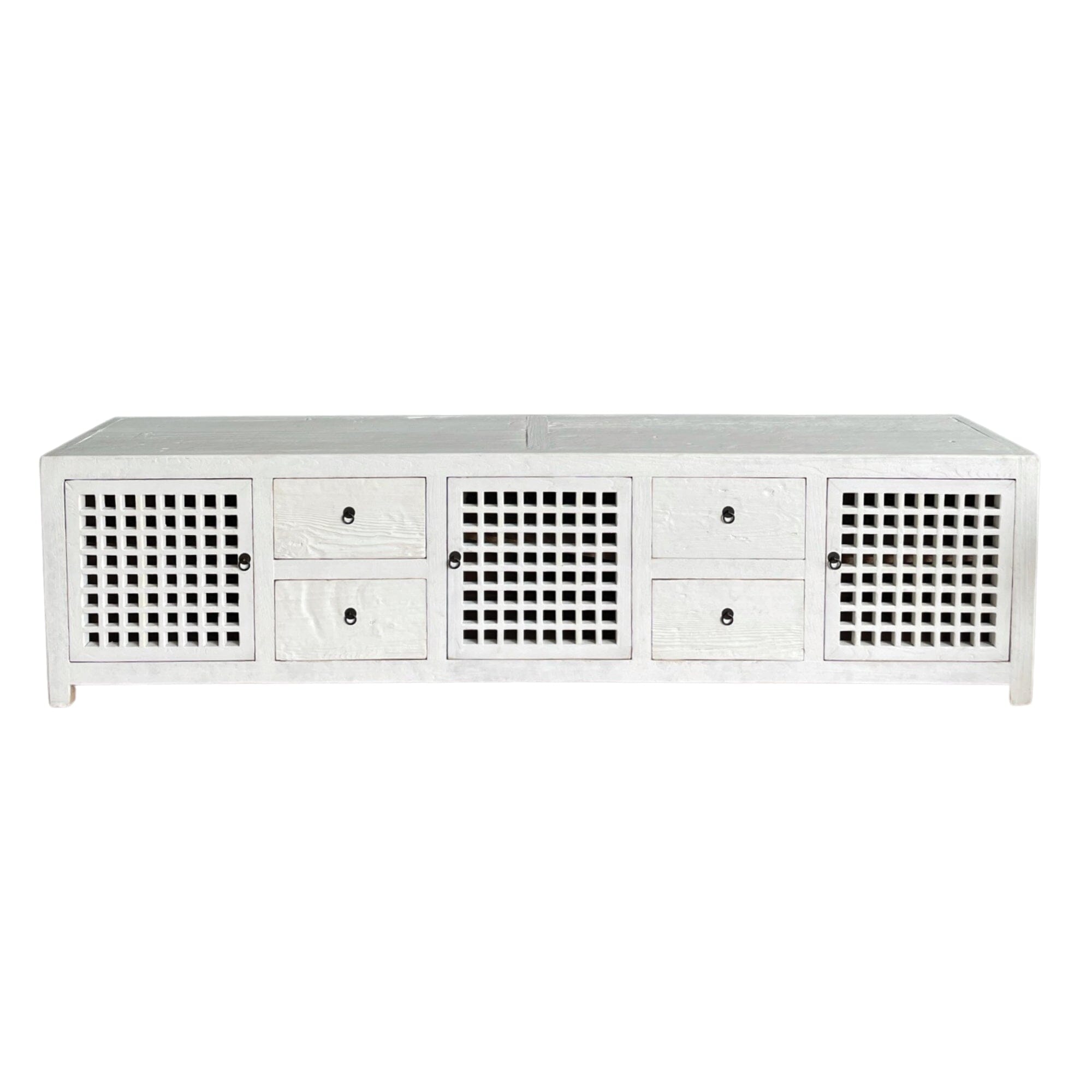 Elm Media Unit L2500mm - Lattice Doors Living Furniture Beachwood Designs White 