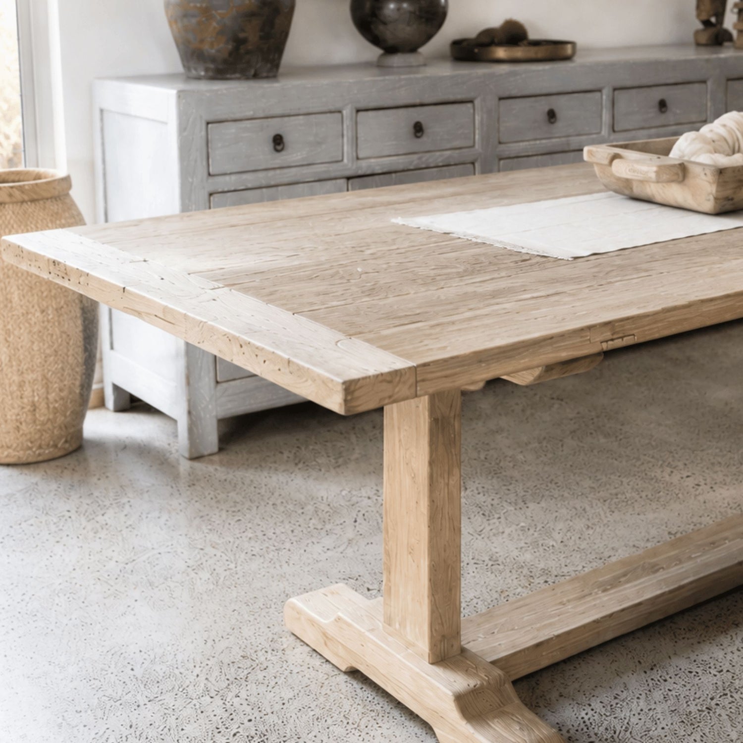 Elm Pedestal Dining Table L1800mm - Natural Dining Furniture Beachwood Designs 