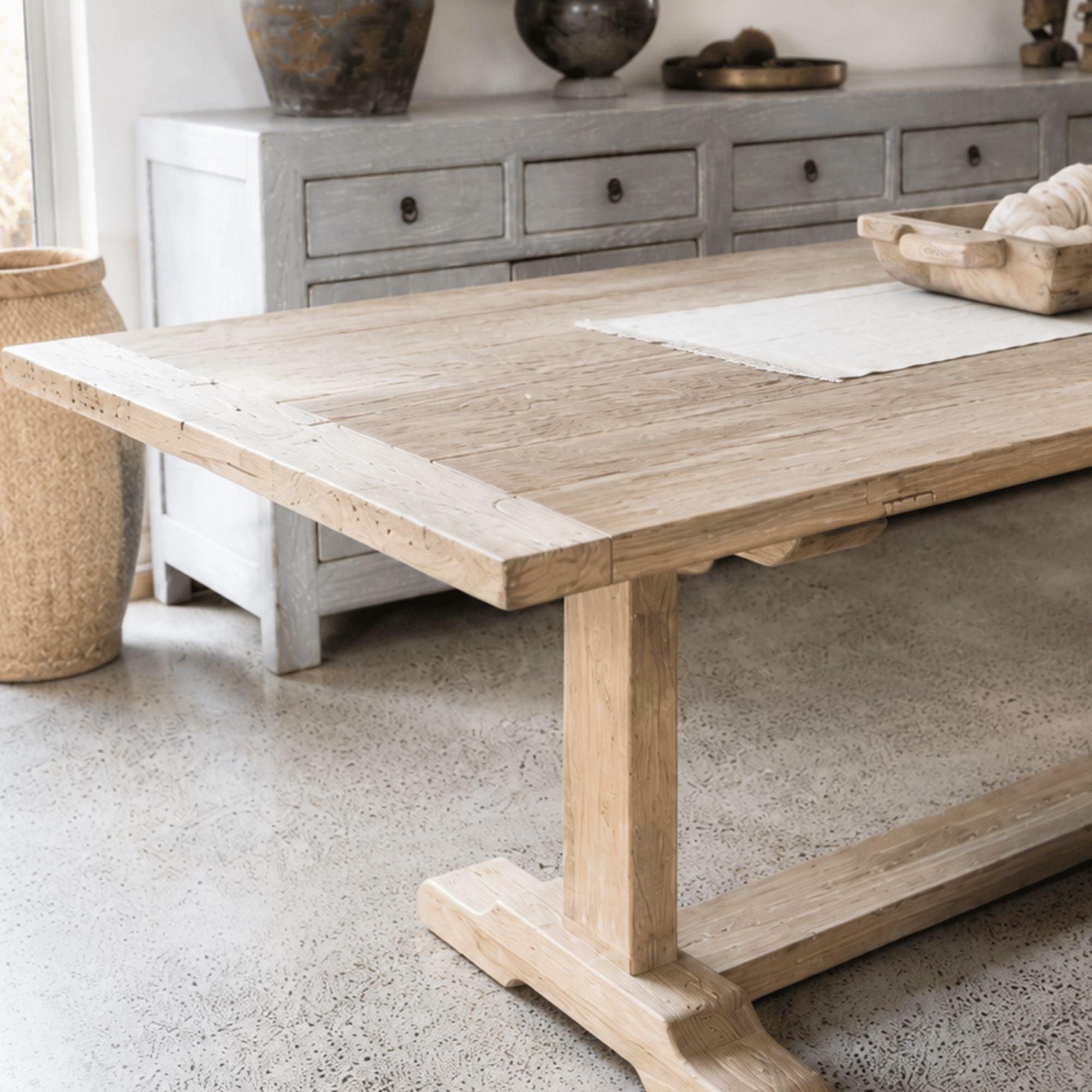 Elm Pedestal Dining Table L1800mm - Natural Dining Furniture Beachwood Designs 