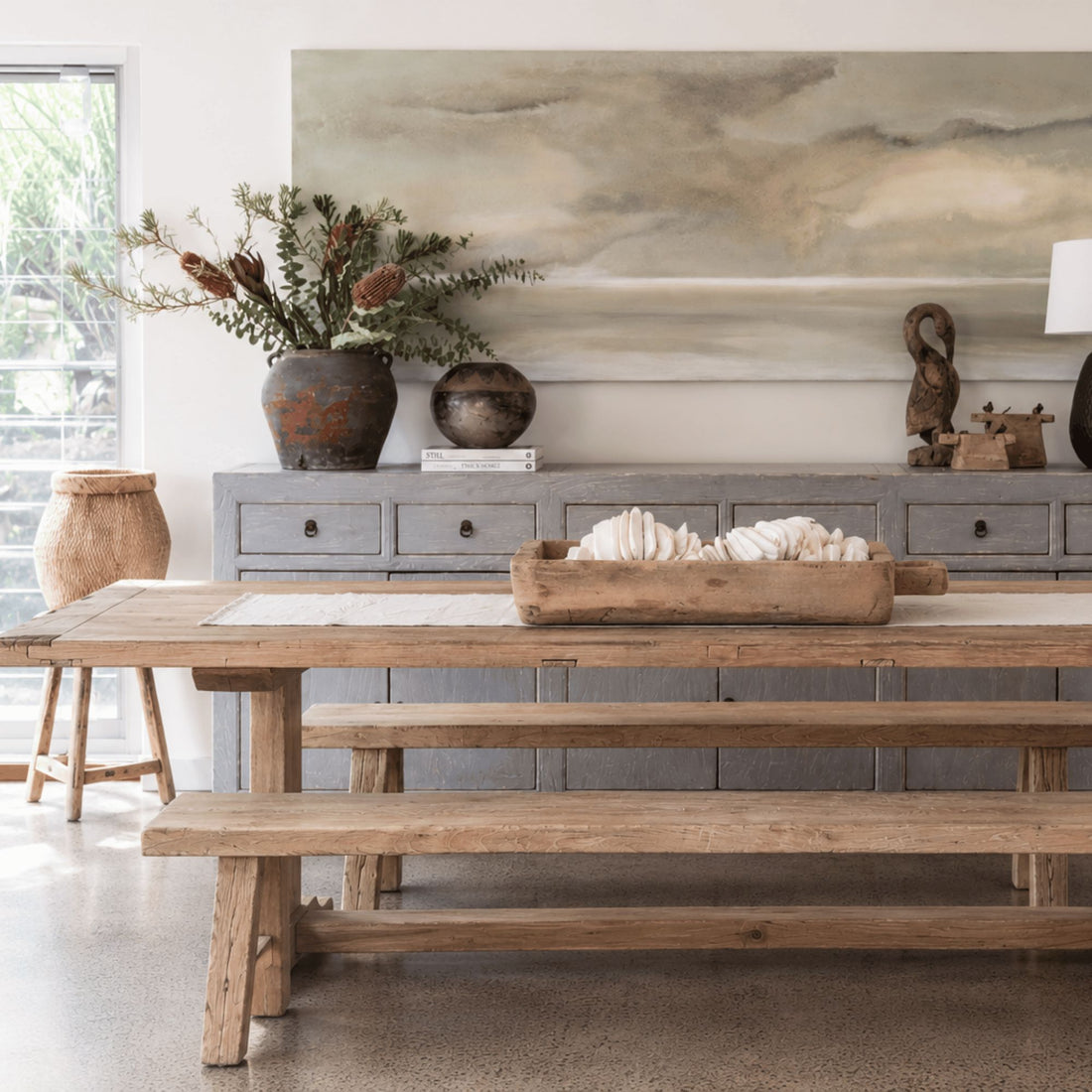 Elm Pedestal Dining Table L1800mm - Natural Dining Furniture Beachwood Designs 
