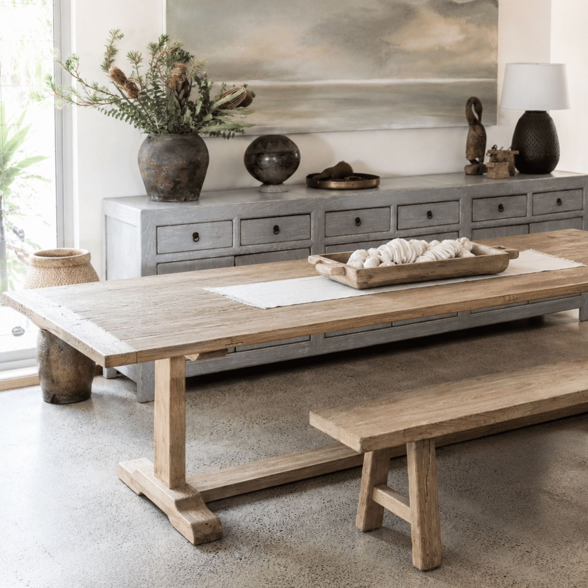 Elm Pedestal Dining Table L1800mm - Natural Dining Furniture Beachwood Designs 