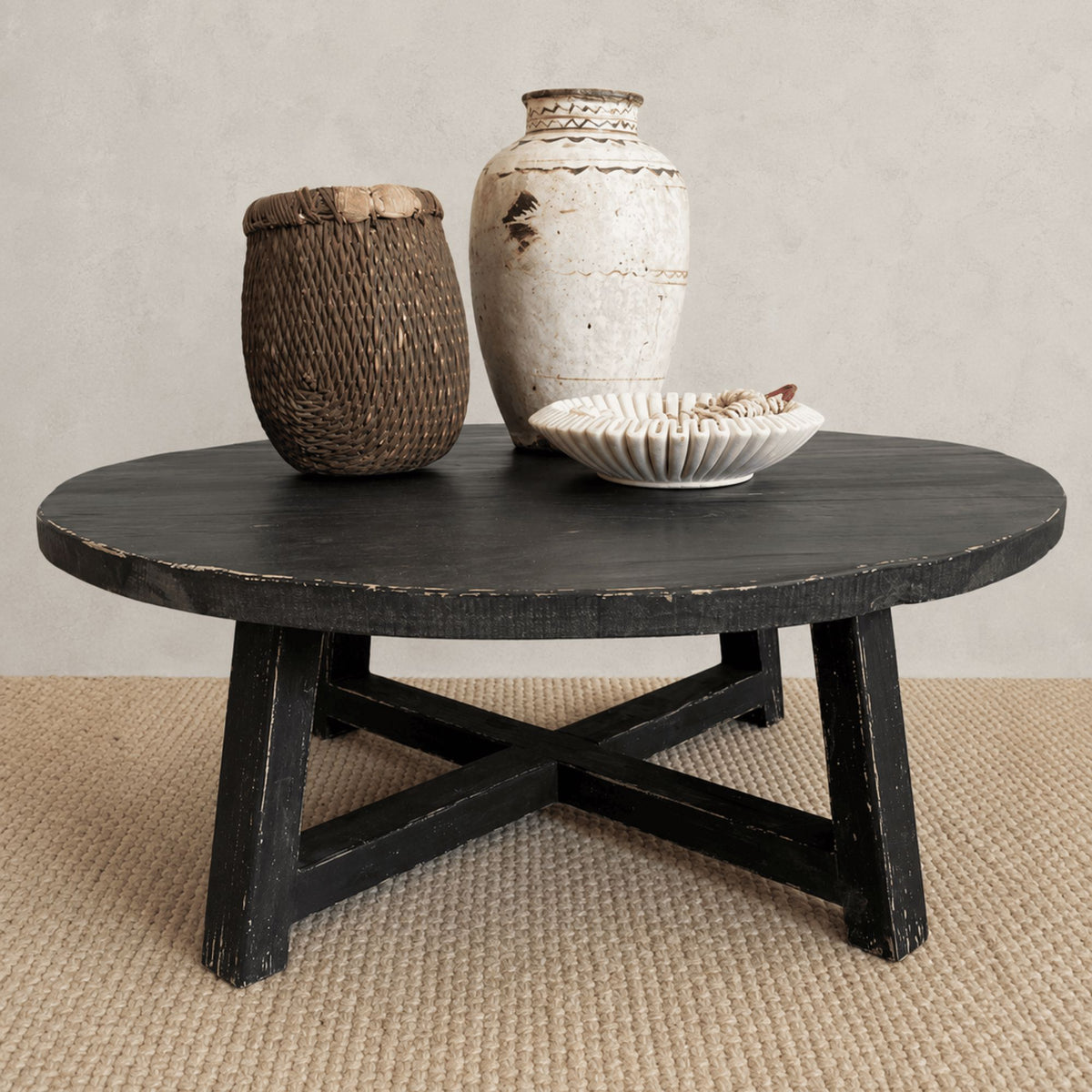 Elm Round Coffee Table - D1050mm - Black Living Furniture Beachwood Designs 