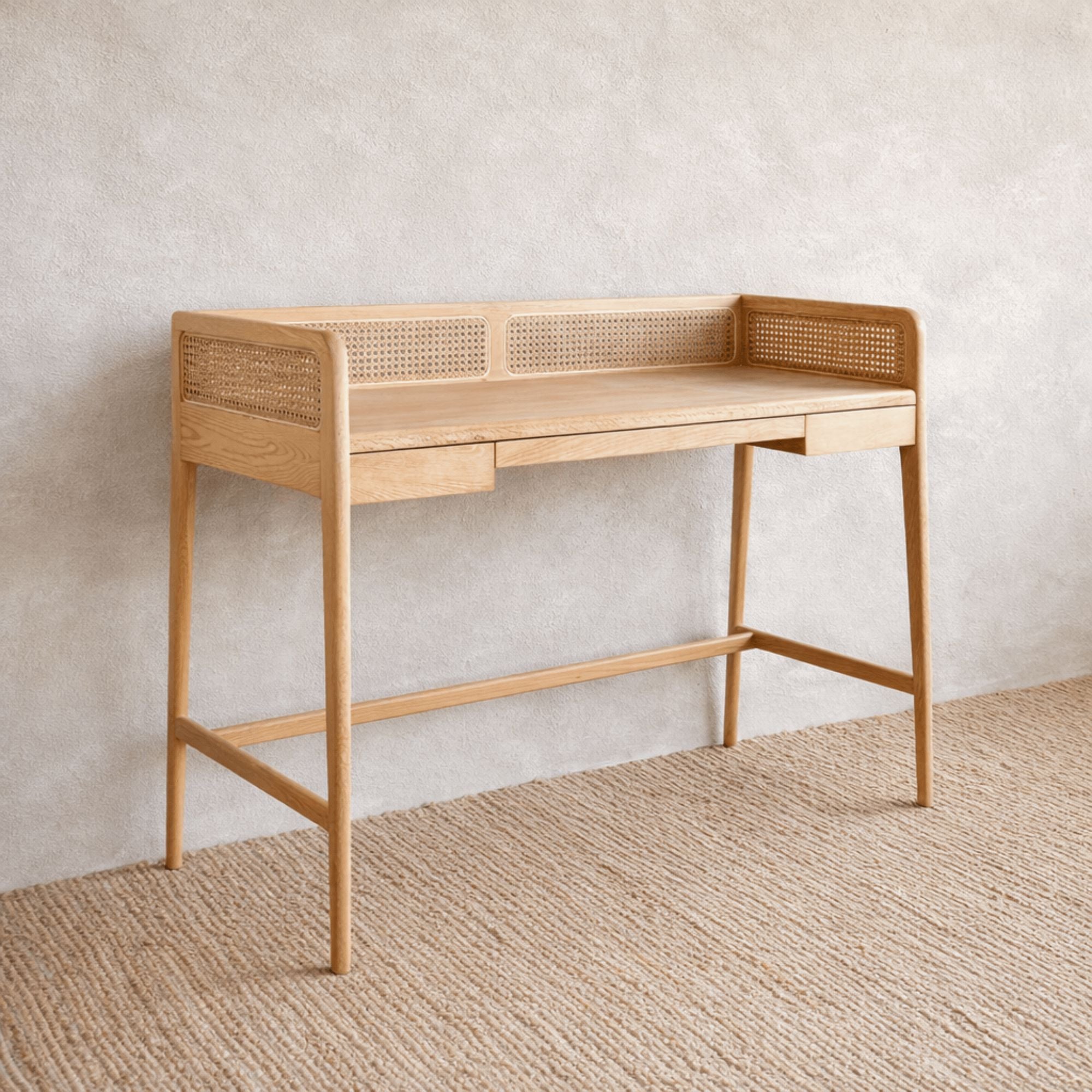 Freya Rattan Desk Office Furniture Beachwood Designs Whitewashed Oak 
