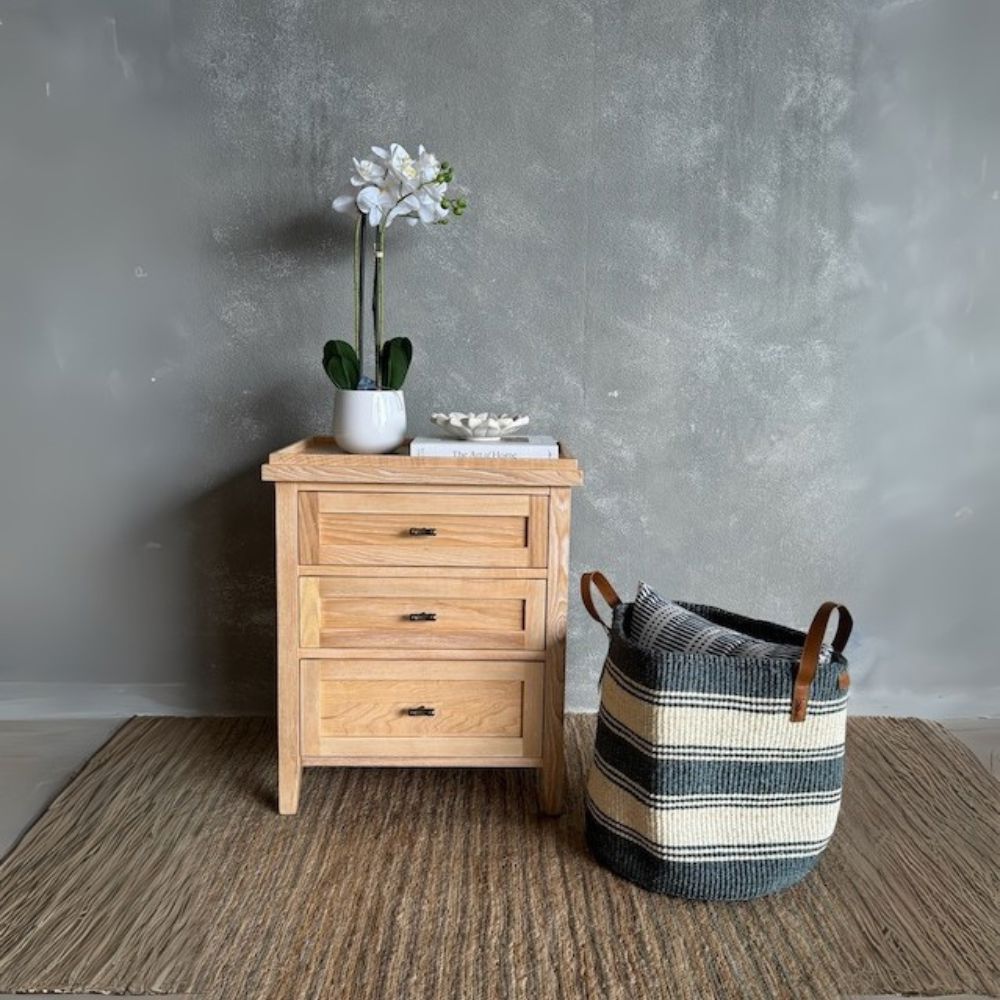 Hamptons Bedside L600mm - 3 Drawer Bedroom Furniture Beachwood Designs 