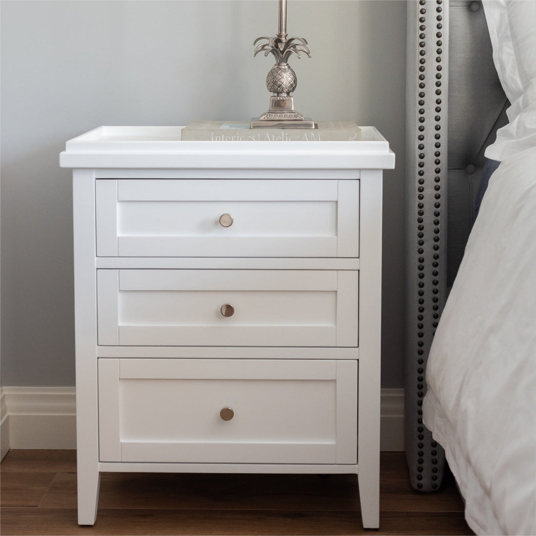 Hamptons Bedside L600mm - 3 Drawer Bedroom Furniture Beachwood Designs 