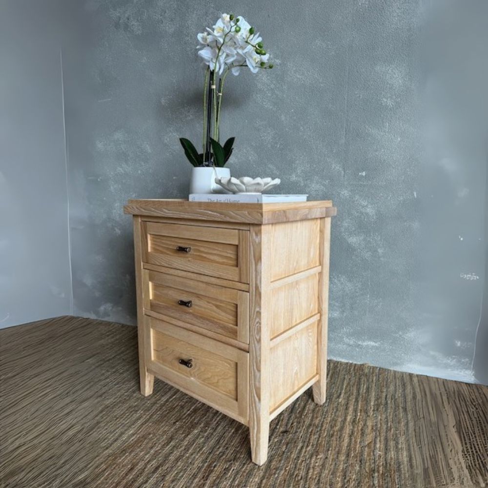 Hamptons Bedside L600mm - 3 Drawer Bedroom Furniture Beachwood Designs 