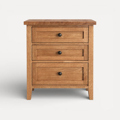 Hamptons Bedside L600mm - 3 Drawer Bedroom Furniture Beachwood Designs Natural Oak 