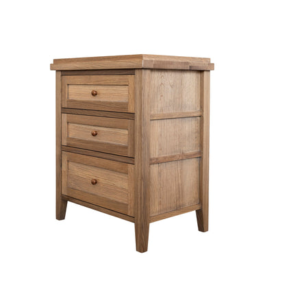 Hamptons Bedside L600mm - 3 Drawer Bedroom Furniture Beachwood Designs Weathered Oak 