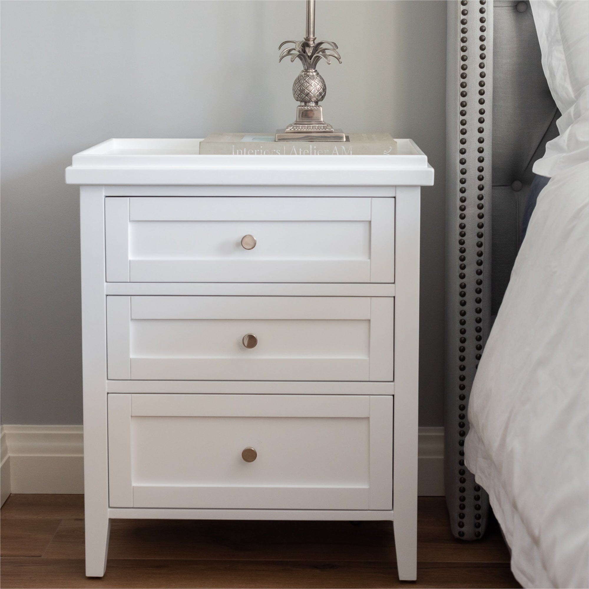 Hamptons Bedside L600mm - 3 Drawer Bedroom Furniture Beachwood Designs White 