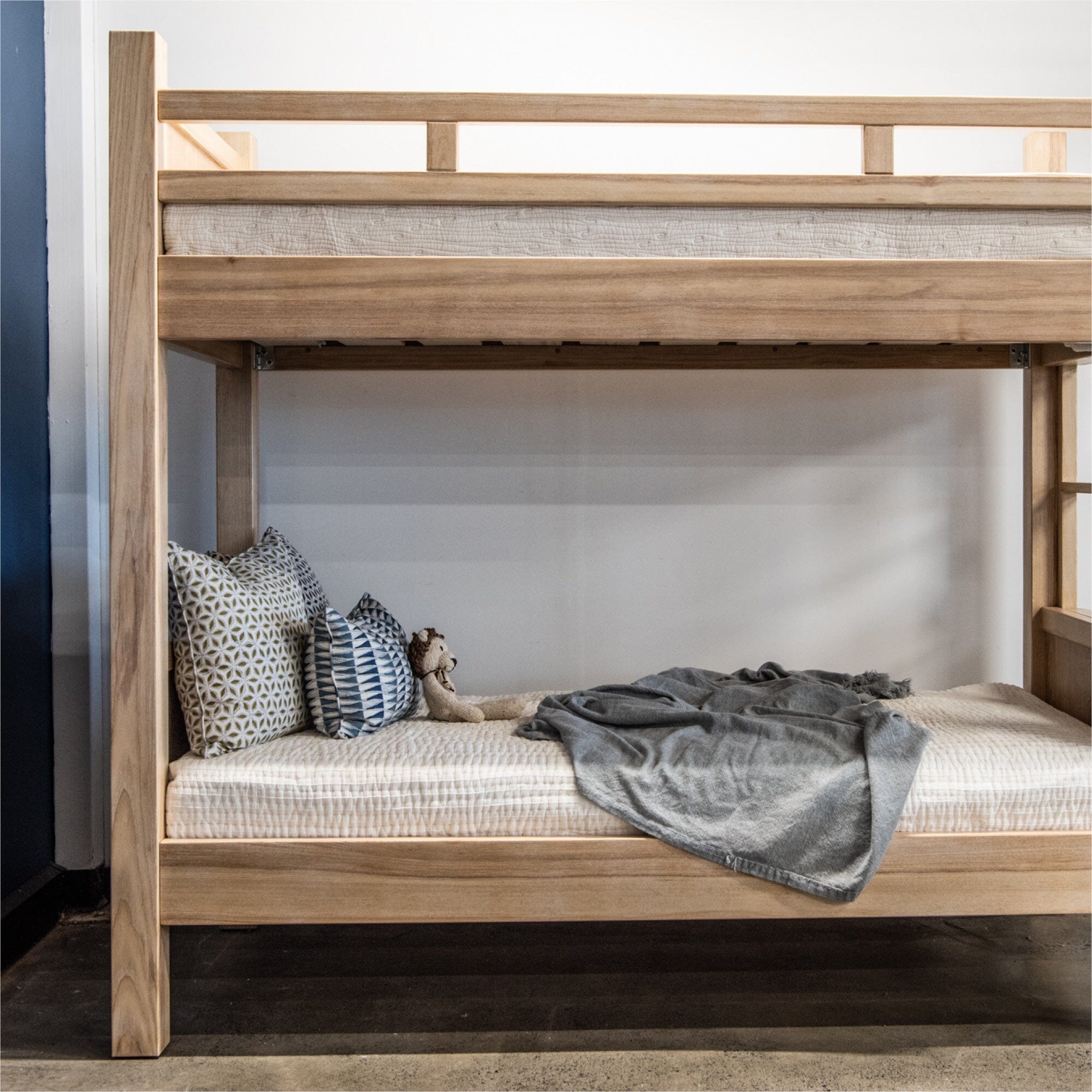King Single Bunk Beds - Fixed Ladder Bedroom Furniture Beachwood Designs Limed Ash 