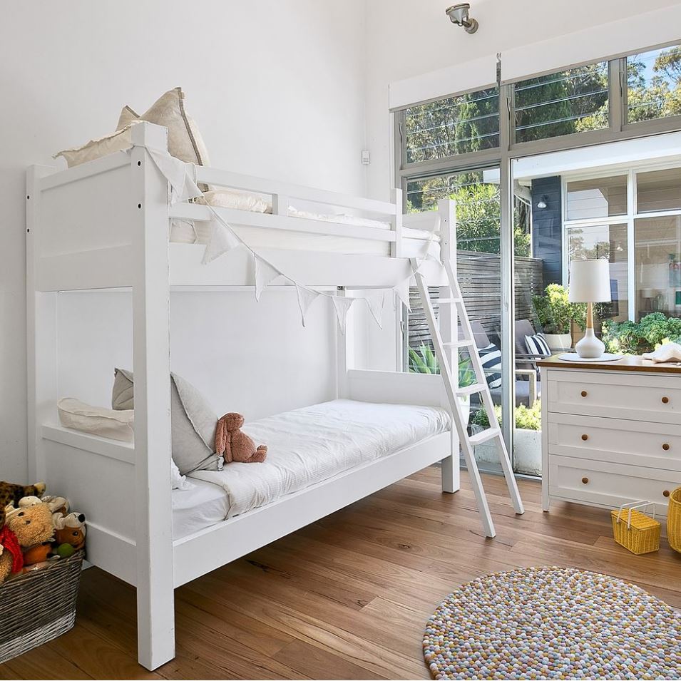 King Single Bunk Beds - Removable Ladder Bedroom Furniture Beachwood Designs White 