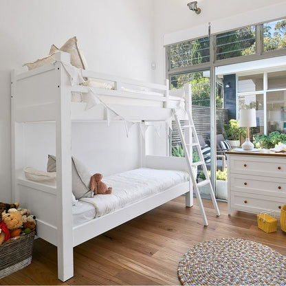 King Single Bunk Beds - Removable Ladder Bedroom Furniture Beachwood Designs White 