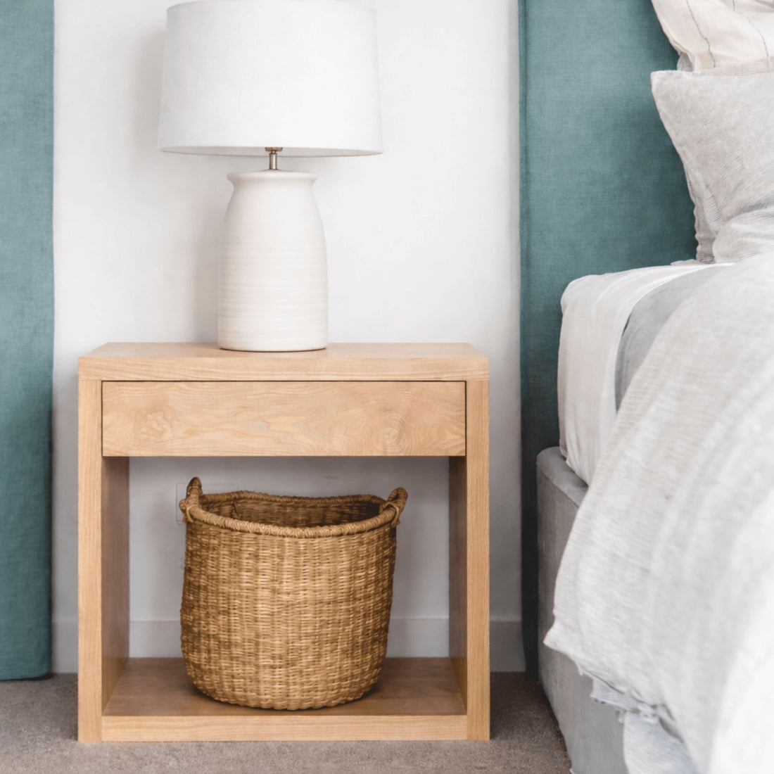 Modern Bedside L600mm - 1 Drawer Bedroom Furniture Beachwood Designs Limed Ash