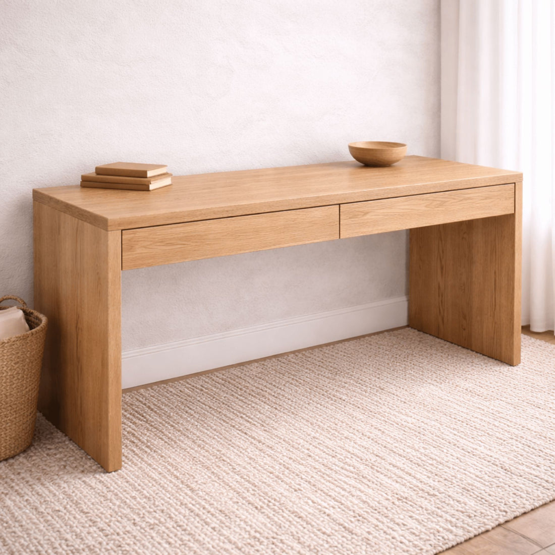 Modern Desk with 2 Drawers L1500mm Office &amp; Storage Furniture Beachwood Designs Limed Ash 