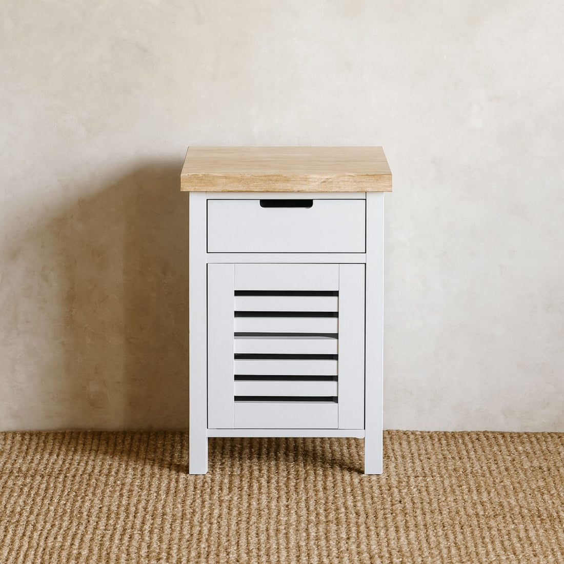 Newport Bedside L450mm - 1 Drawer Bedroom Furniture Beachwood Designs White &amp; Limed Ash 