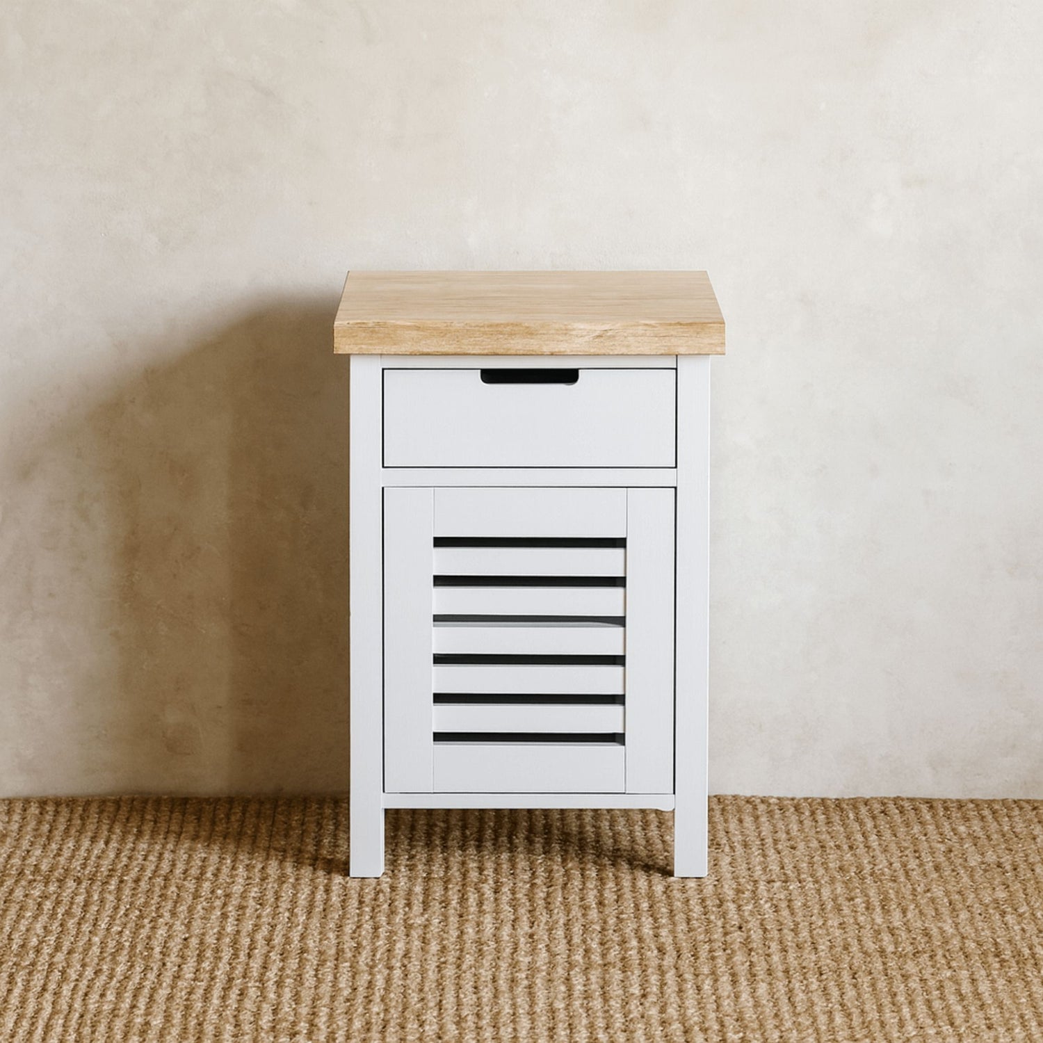 Newport Bedside L450mm - 1 Drawer Bedroom Furniture Beachwood Designs White &amp; Limed Ash 