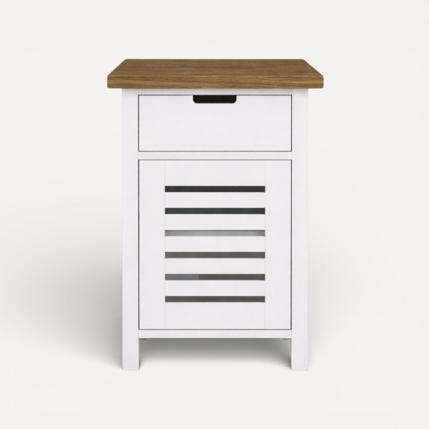 Newport Bedside L450mm - 1 Drawer Bedroom Furniture Beachwood Designs White &amp; Weathered Oak 