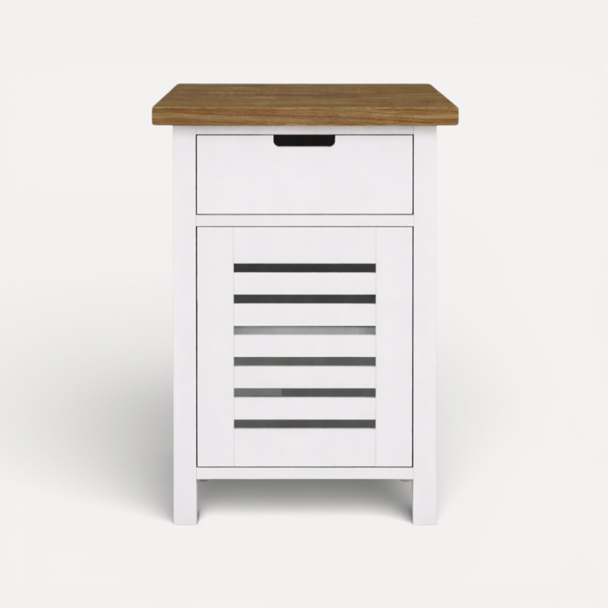 Newport Bedside L450mm - 1 Drawer Bedroom Furniture Beachwood Designs White &amp; Weathered Oak 