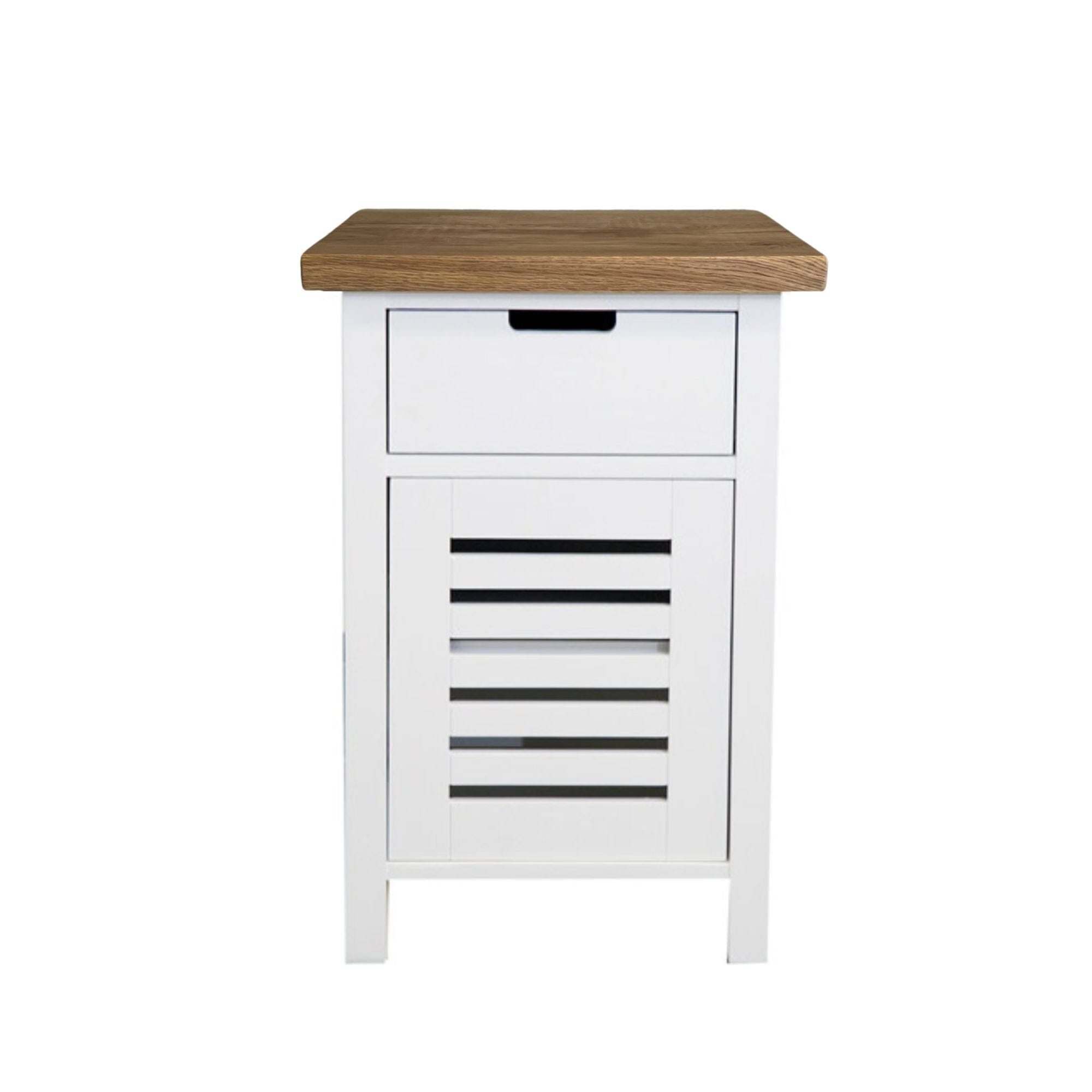 Newport Bedside L450mm - 1 Drawer Bedroom Furniture Beachwood Designs White &amp; Weathered Oak 