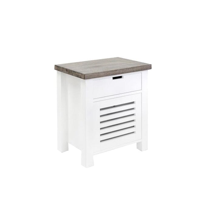 Newport Bedside L600mm - 1 Drawer Bedroom Furniture Beachwood Designs White &amp; Grey Limed 