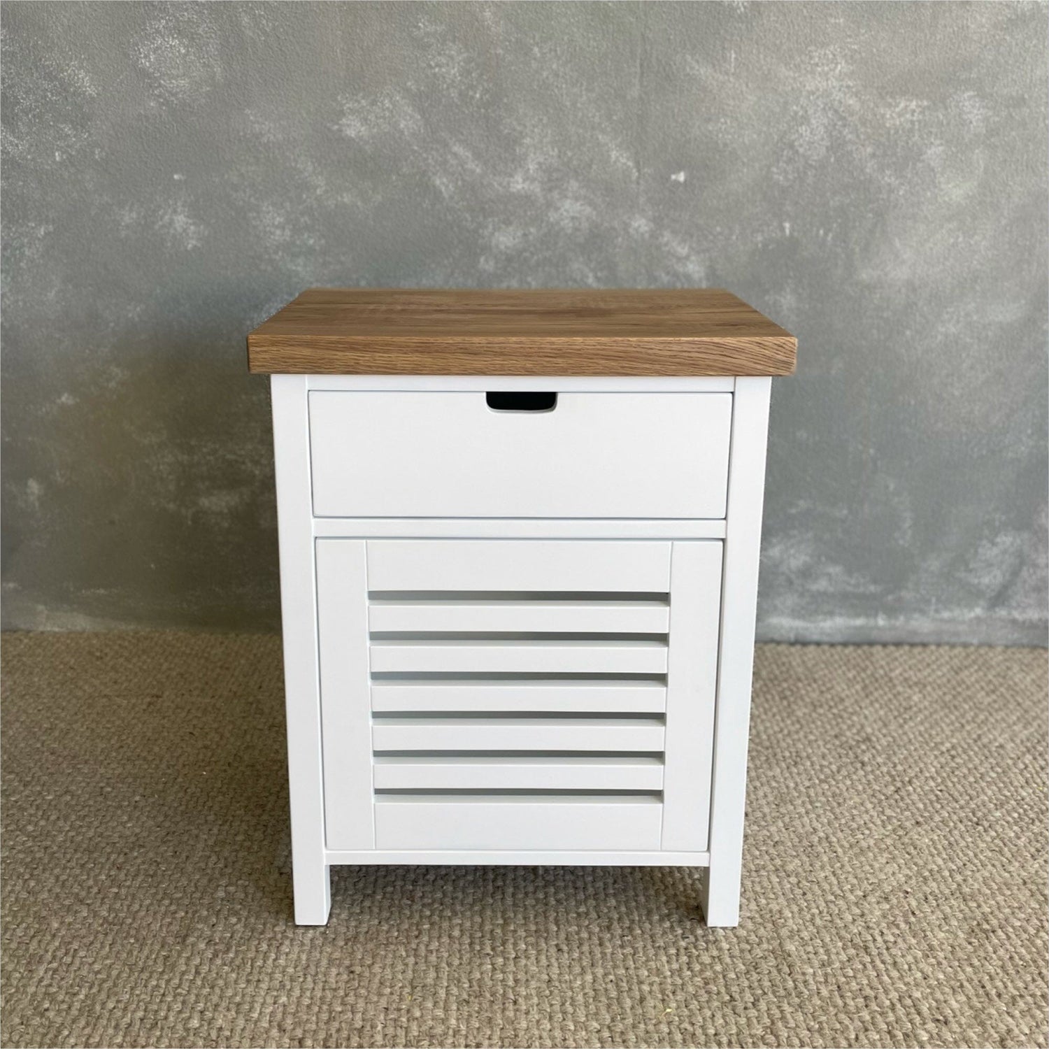 Newport Bedside L600mm - 1 Drawer Bedroom Furniture Beachwood Designs White &amp; Weathered Oak 