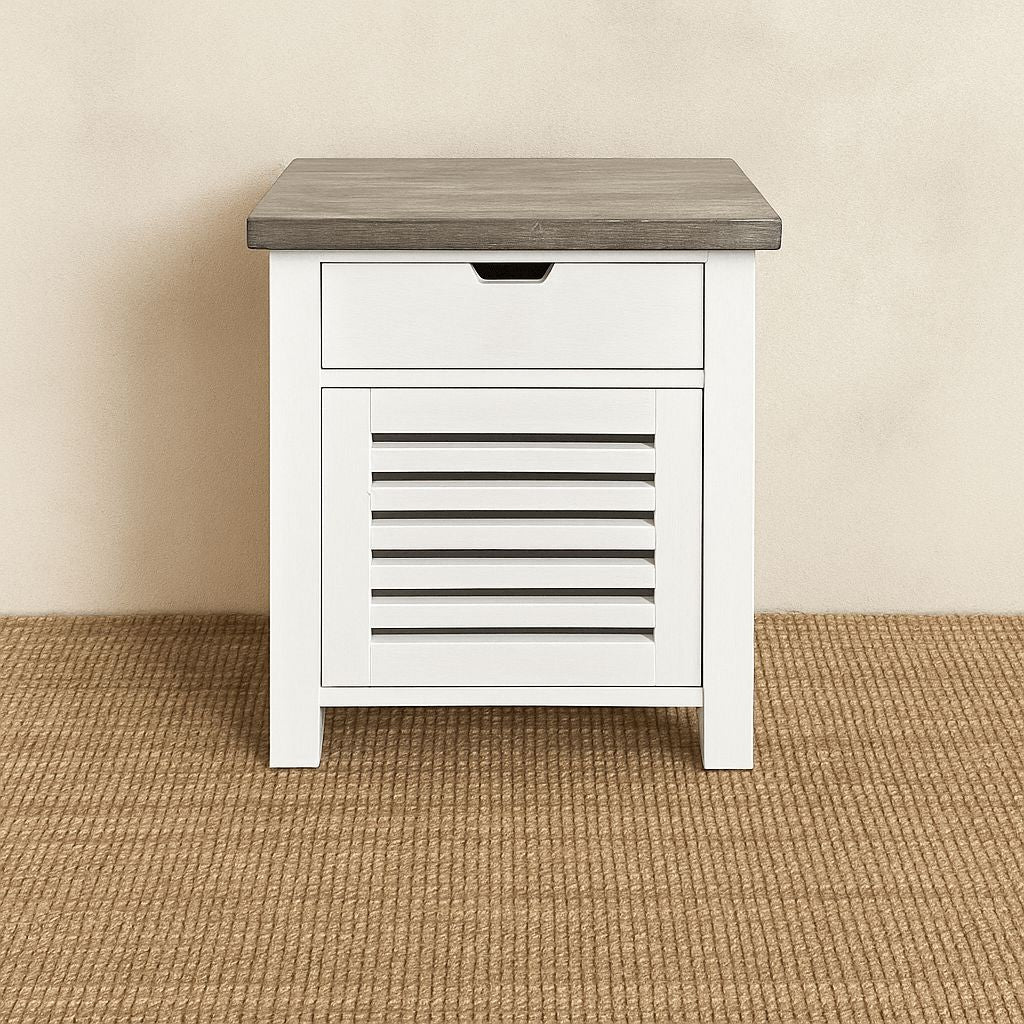 Newport Bedside L600mm - 1 Drawer - White & Grey Limed Bedroom Furniture Beachwood Designs