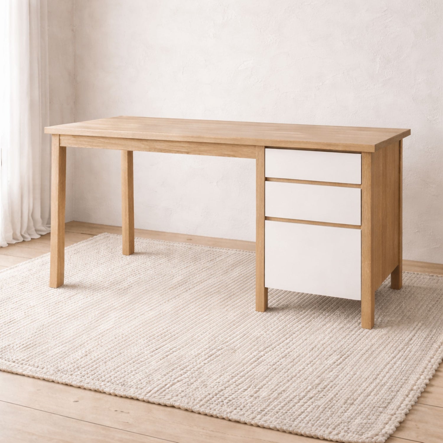 Newport Desk L1500mm with 3 Drawers Office &amp; Storage Furniture Beachwood Designs Limed Ash Frame White Drwrs 