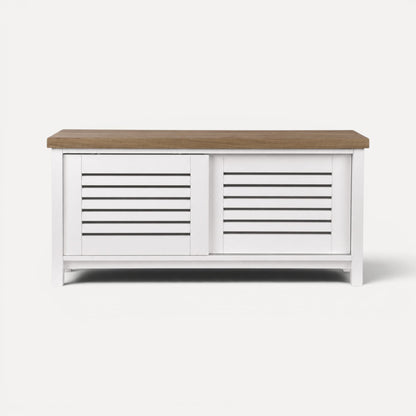Newport Media Unit L1200mm Living Furniture Beachwood Designs White &amp; Weathered Oak 