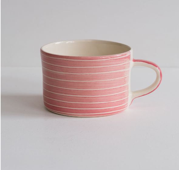 Portuguese Ceramic Mug Homewares Beachwood Designs Pink Stripes 