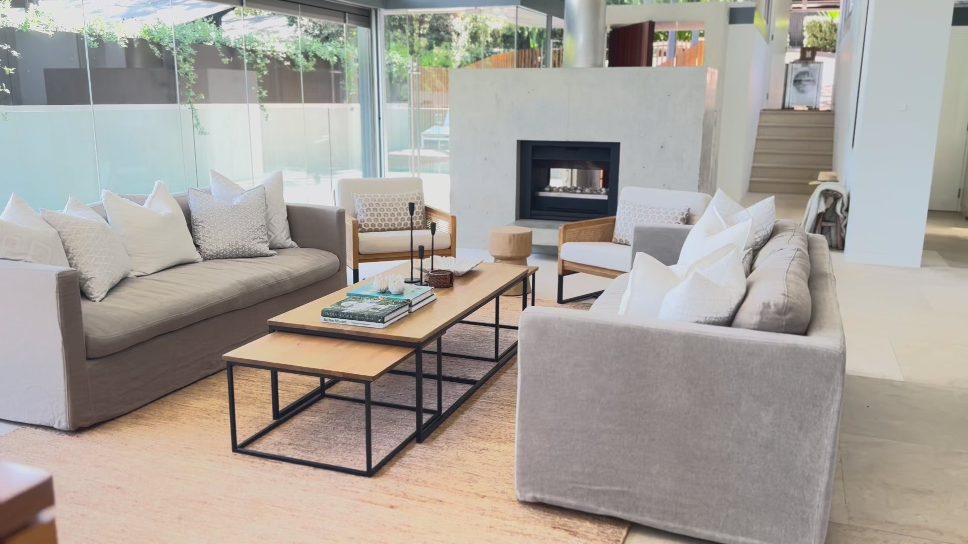 Load video: Two grey sofas in a modern living room