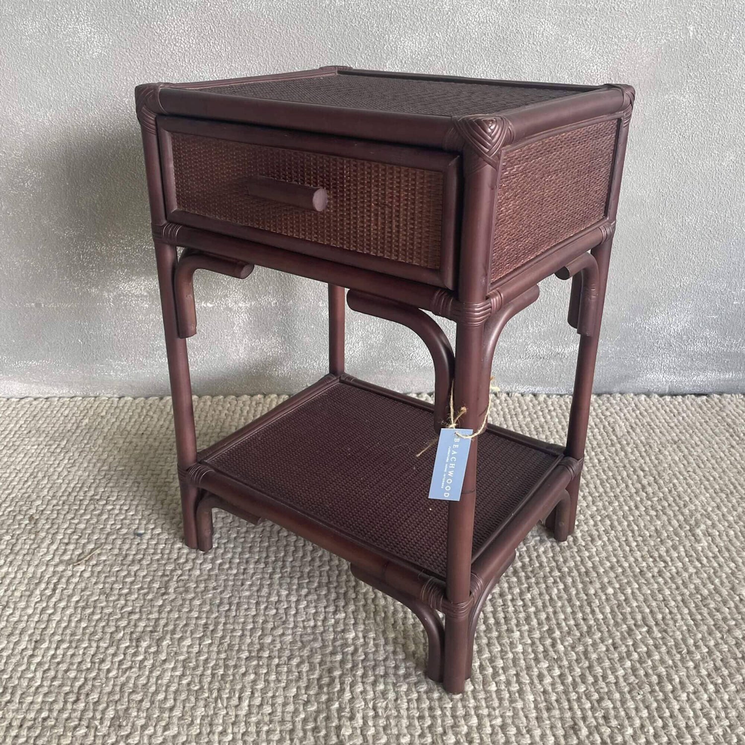 Rattan Walnut Bedside L500mm - 1 Drawer Bedroom Furniture Beachwood Designs 