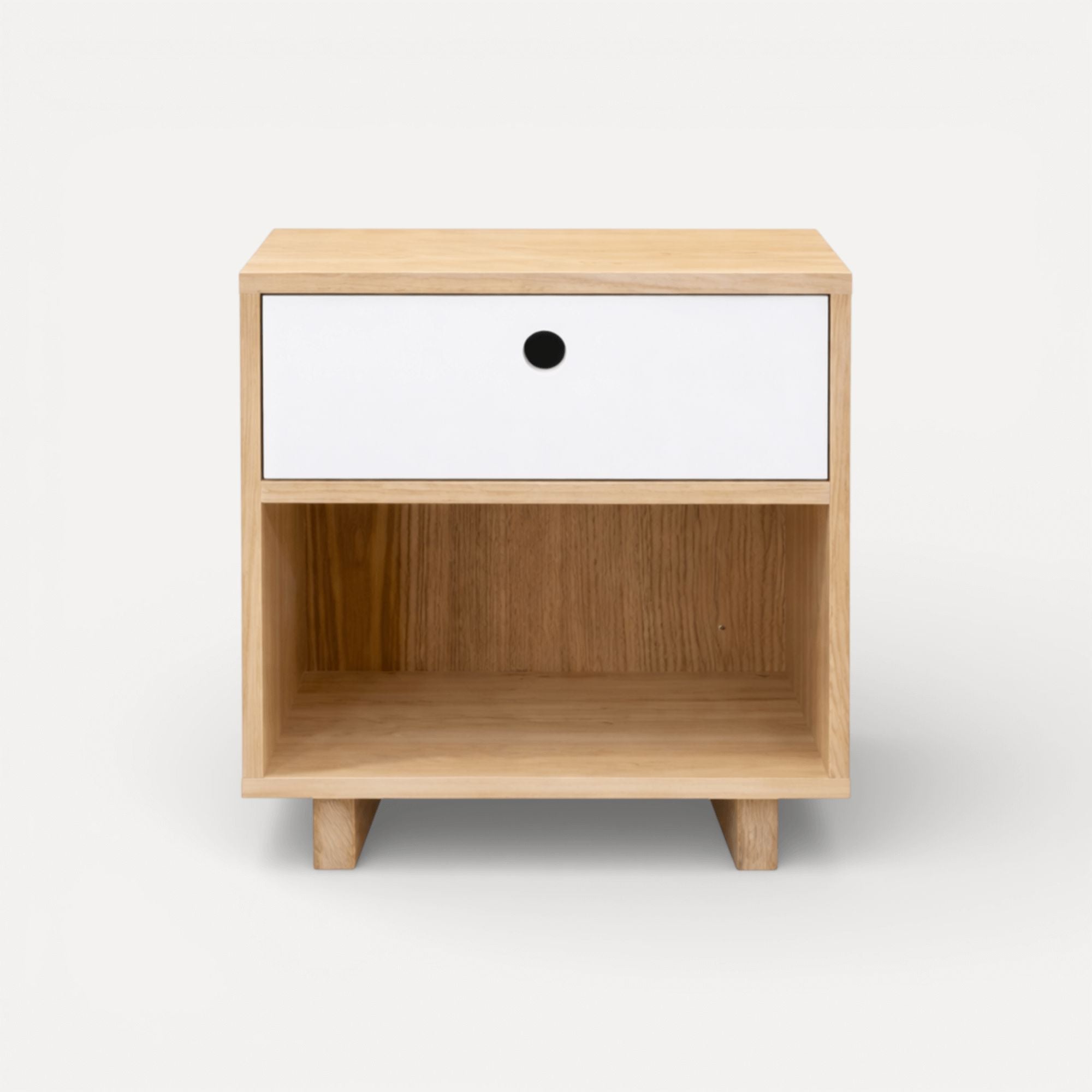 Romo Bedside L550mm Bedroom Furniture Beachwood Designs Limed Ash Frame White Drwrs 