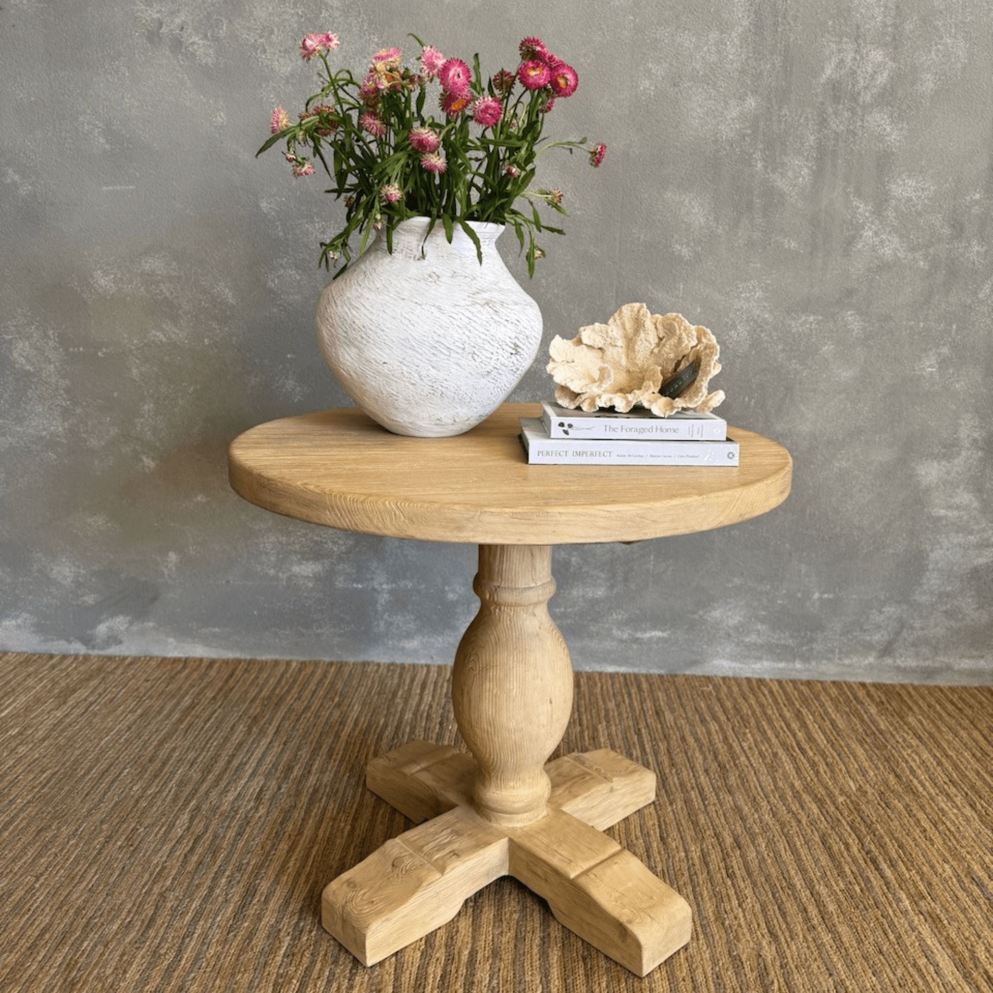 Round Elm Pedestal Dining Table D900mm - Natural Dining Furniture Beachwood Designs 
