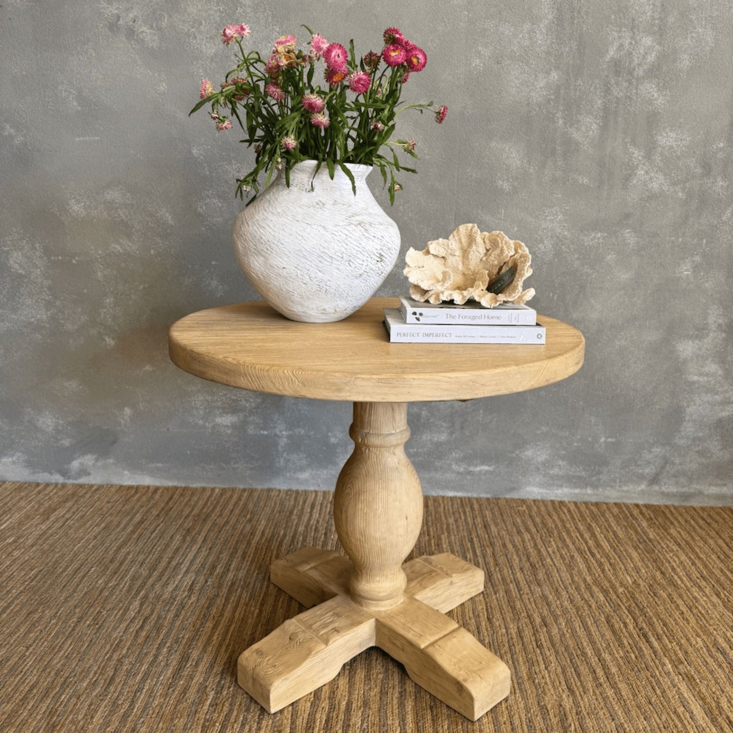 Round Elm Pedestal Dining Table D900mm - Natural Dining Furniture Beachwood Designs