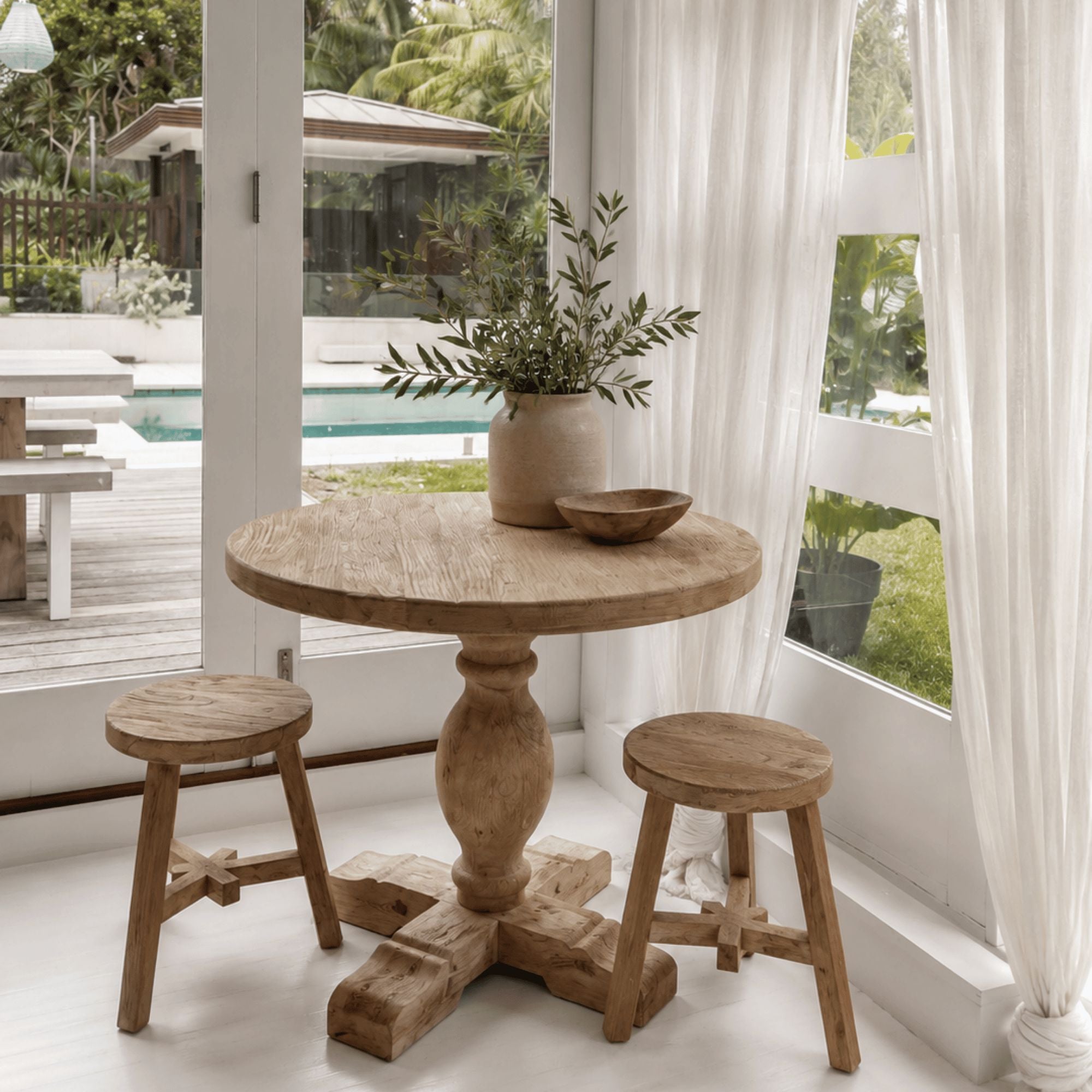 Round Elm Pedestal Dining Table D900mm - Natural Dining Furniture Beachwood Designs 