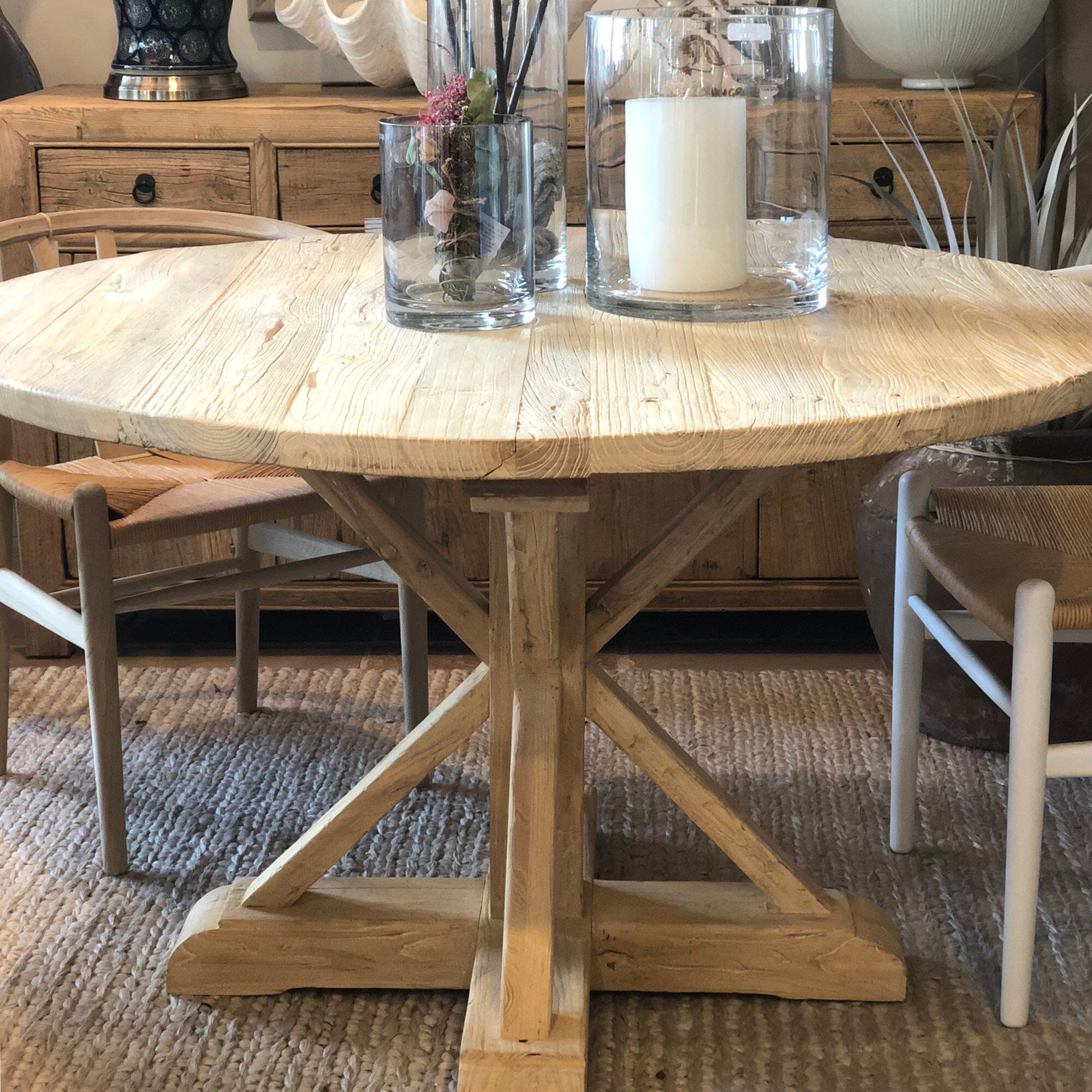 Round Elm X-Base Dining Table D1500mm - Natural Dining Furniture Beachwood Designs 