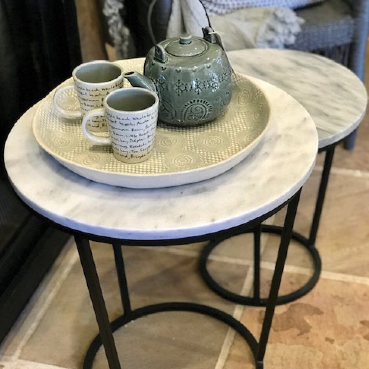 Round Marble Top Side Table - D400mm Living Furniture Beachwood Designs 