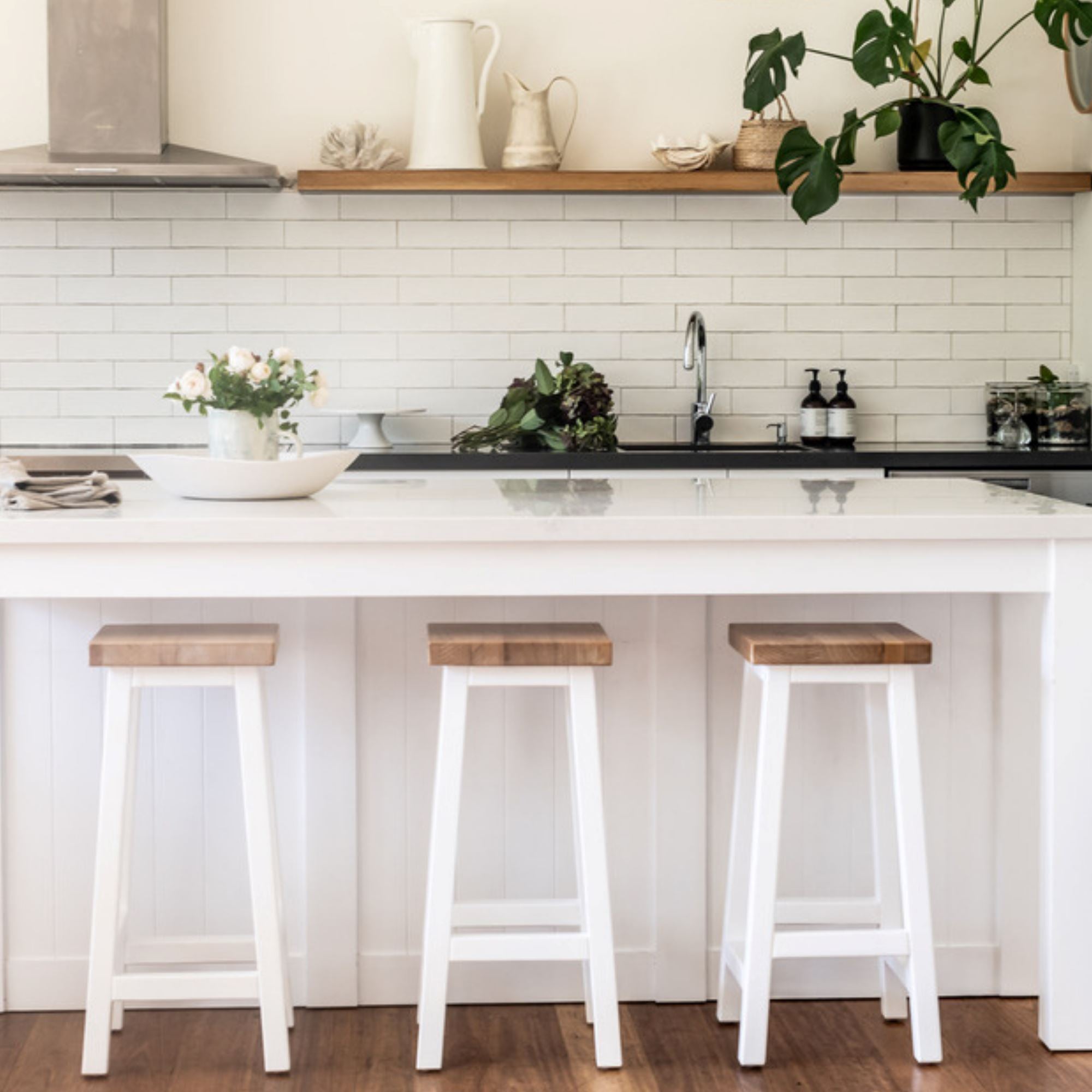 Square Bar Stool - White &amp; Limed Ash Dining Furniture Beachwood Designs 