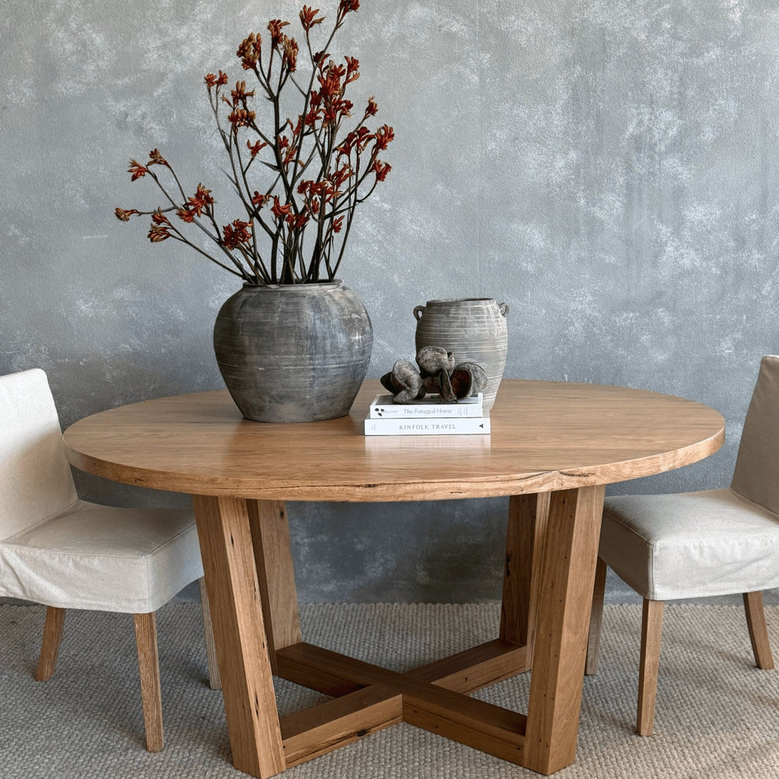 The Custom Round Angled Loop Dining Table Dining Furniture Beachwood Designs 1000mm Hardwood Hardwood - Natural