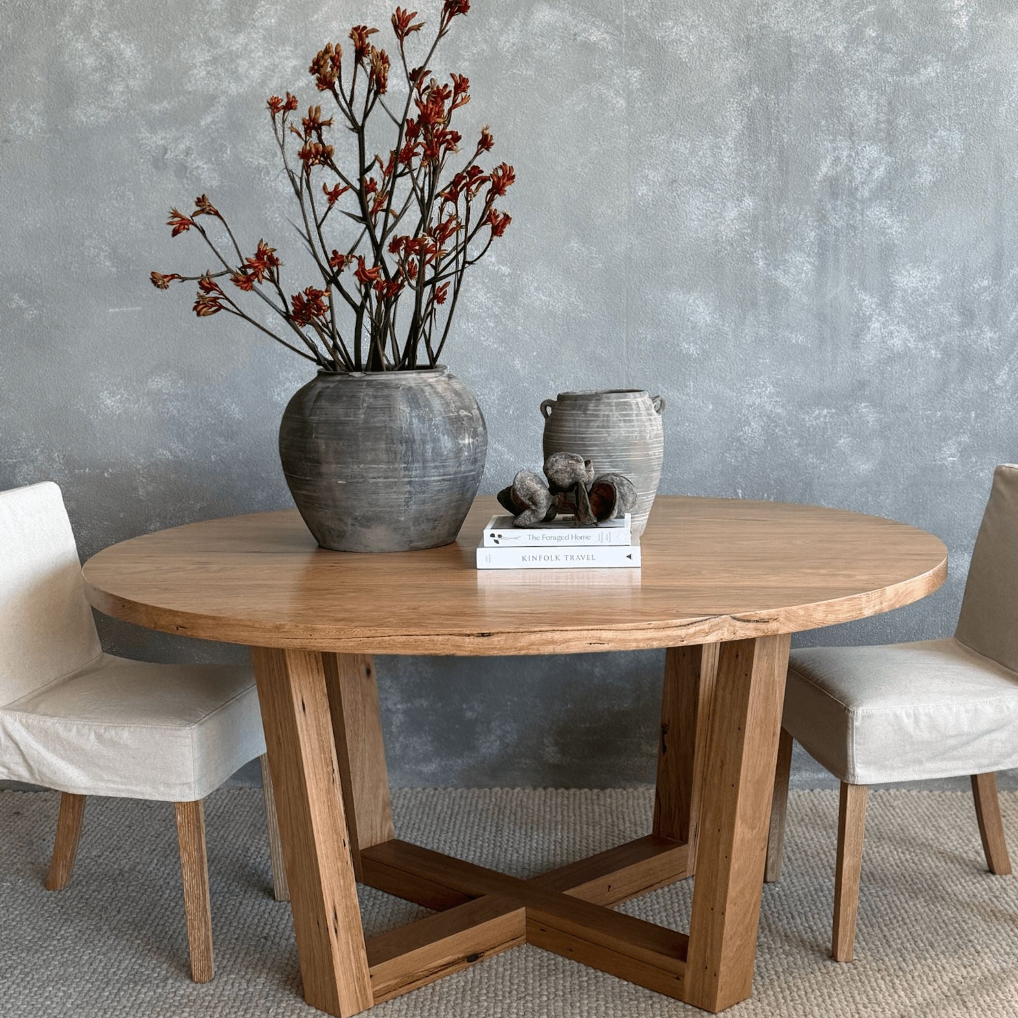 The Custom Round Angled Loop Dining Table Dining Furniture Beachwood Designs 1000mm Hardwood Hardwood - Natural