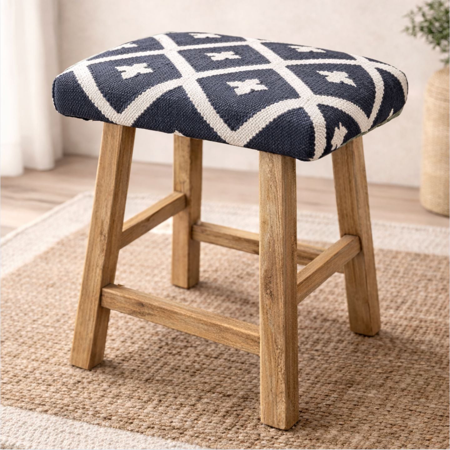 Upholstered Elm Stool - Limited Edition - Navy Dining Furniture Beachwood Designs 